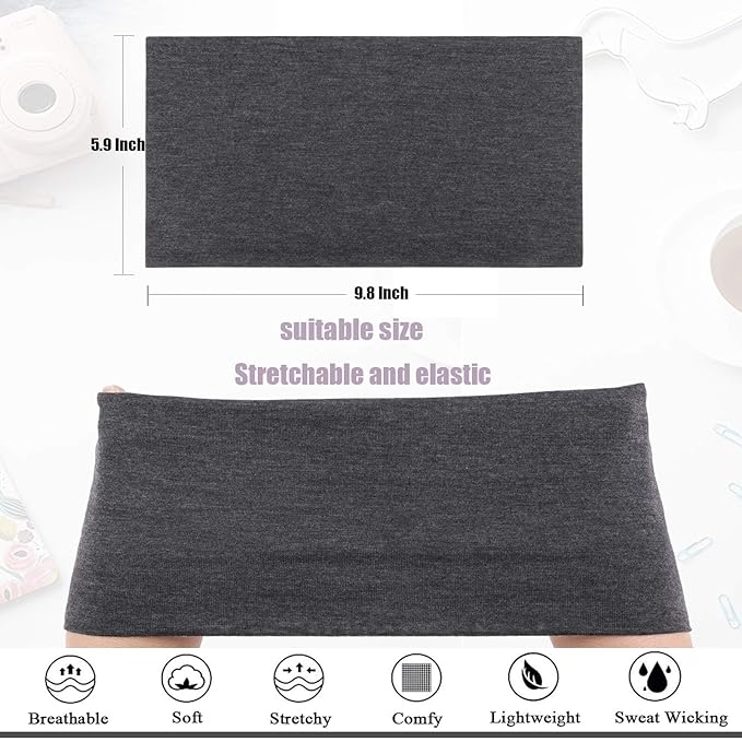 Headbands for Women, 4 inches Wide, 6 Packs Stretchy Sweat Bands, Hair Accessories for Yoga Workout Non Slip Women's Hair Bands Every Day Fashion, Black, White, Grey