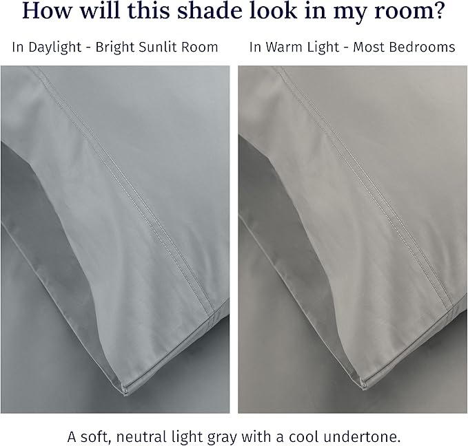 CALIFORNIA DESIGN DEN Luxuriously Soft Hotel Quality 600 Thread Count, 100% Cotton Set of 2 Cases, Crisp & Cool Pillow Cases King Size Set of 2, Fits King Pillows (Light Gray)