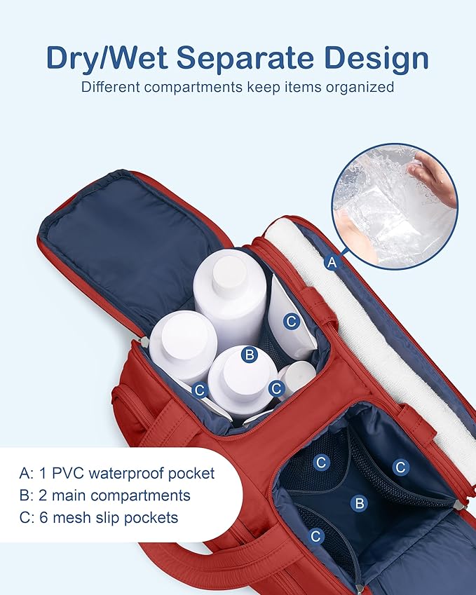 TOPDesign Travel Toiletry Bag for Women, Puffer Large Toiletry Bag, Lightweight Cosmetic Makeup Organizer with Handle for Traveling, Accessories, Essentials, Toiletries (Maroon)