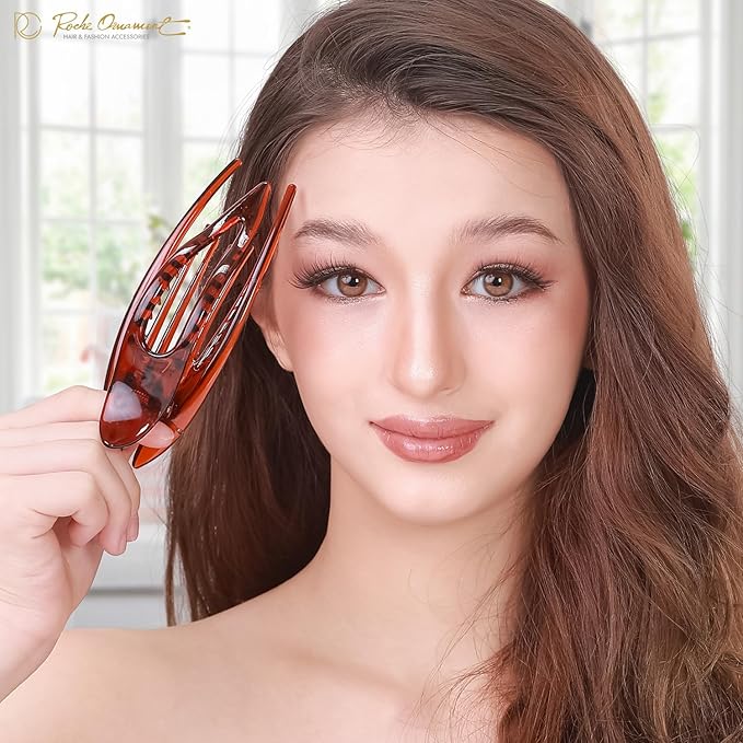 RC ROCHE 1 Pcs Flat Hair Clips Big Claw for Thick Hair French Duckbill Women No Slip Side Slide Curved Alligator Concord Strong Grip Hold Volume Lay Down Clamp, Large Brown