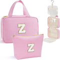 YOOLIFE Hanging Toiletry Bag for Women - Travel Toiletry Bag Makeup Bag, Portable Toiletries Travel Bag and Cosmetic Bag Essentials - Letter Z, Pink