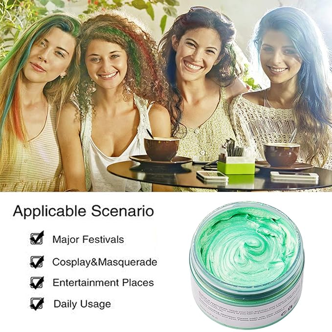 Green Hair Color Wax, Temporary Hair Cream for Party, Cosplay, Halloween, Daily Use, Date, Clubbing (4.23 oz)
