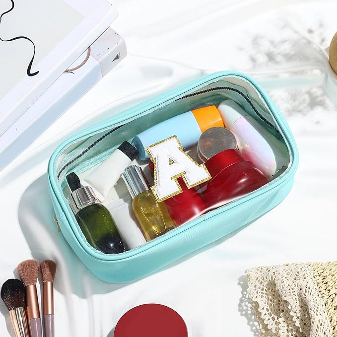 YOOLIFE Initial Clear Makeup Bag | Waterproof Large Makeup Bag | Personalized Travel Beach Toiletry Bag | Car Organizer Essentials for Women Men | Teacher Teen Girls Women Birthday Gifts Blue D