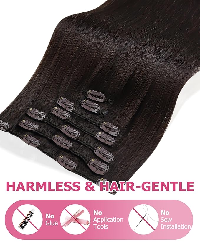 YoungSee Clip in Human Hair Extensions Darkest Brown Real Human Hair Extensions Clip ins Brown Clip in Hair Extensions for Black Women 7Pcs 12Inch 85G
