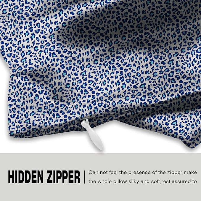 Mulberry Silk Pillowcase for Hair and Skin Queen Size Leopard Print Silk Pillow Cases with Zipper Soft Breathable Smooth Cooling Silk Pillow Covers for Sleeping (Blue Leopard,20"X 30",1Pcs)