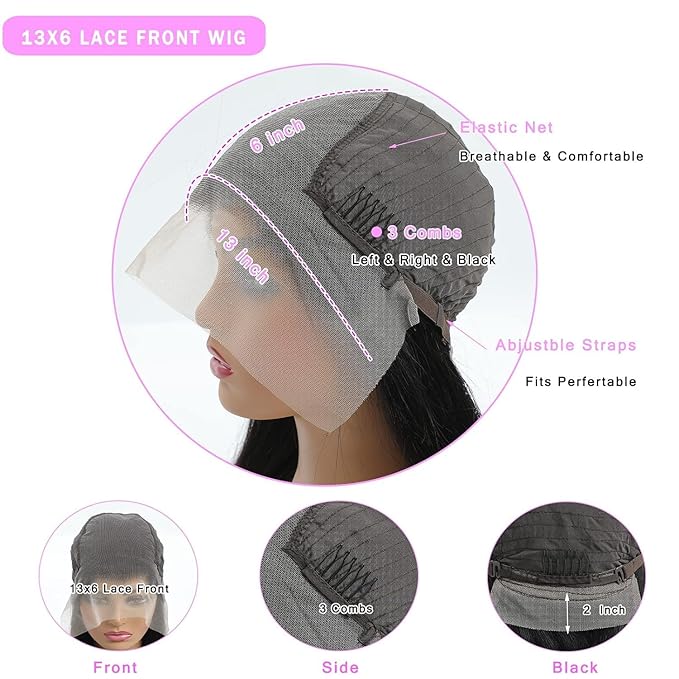 13X6 Lace Front Wigs Human Hair Pre Plucked With Baby Hair 30 Inch 180 Density Glueless Transparent HD Straight Lace Front Wigs Lace Frontal Wigs for Women Natural Black Color