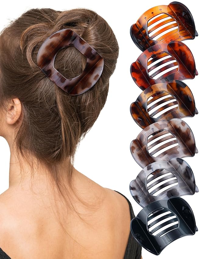Flat Hair Clips for Women,6 Pcs Curved Claw Clips for Women Girl, Large Strong Hold Barrettes Claw Clips for All Hair Textures Thick & Thin Hai
