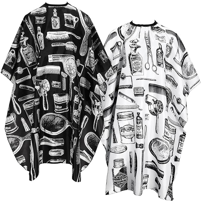 FEBSNOW Professional Hair Cutting Cape, 2 Pcs Hairdressing Barber Salon with Closure Snap for Styling Coloring Hair Cutting Cape Accessories（Print Design）