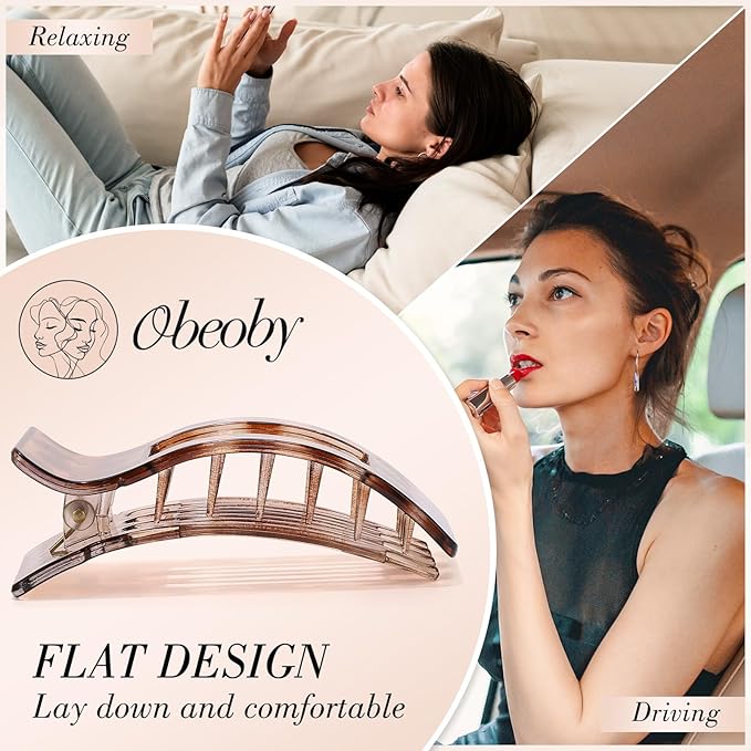 Obeoby 8 PCS Flat Hair Clips for Women, Strong-Hold French Flat Claw Clips for Thin Thick Hair Barrettes Medium Accessories (Tortoiseshell)
