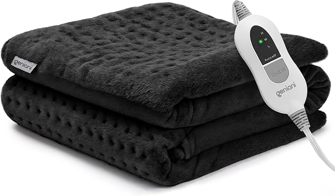 GENIANI XL Electric Heating Pad for Back Pain & Cramps Relief, Electric Throw, Birthday Christmas Gifts for Women, Men Auto Shut Off, Machine Washable, Heat Pad for Neck & Shoulder (12'‘×24" Black)