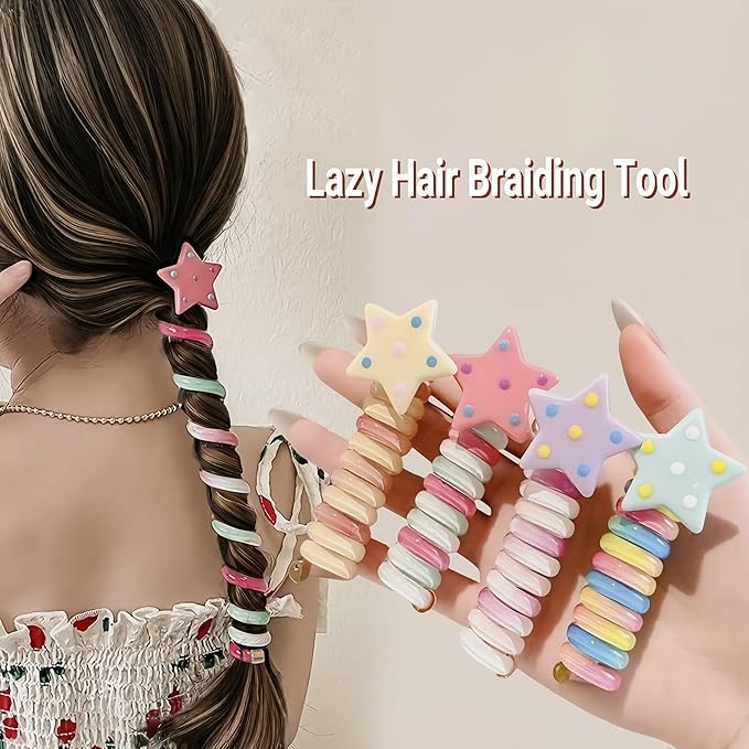 Telephone Cord Hair Ties for Women & Girls - Spiral Hair Coils, No Damage Elastic Hair Bands, Soft Stretchy Hair Accessories for Thick Hair- SP-3﻿