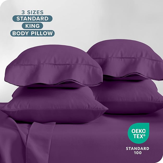 Bare Home Microfiber Bulk Pillow Cases - Standard/Queen Size Set of 4 - Cooling Pillowcases - Double Brushed - Plum Pillowcases 4 Pack - Easy Care (Standard - 4 Pack, Plum)