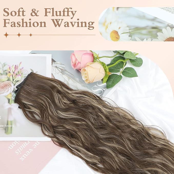 Clip in Hair Extensions, 20 Inch Medium Brown Mixed Golden Blonde Hair Extensions for Women 4PCS Curly Hair