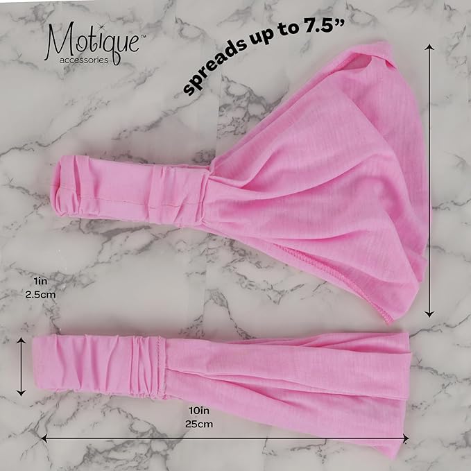 Motique Accessories Pink Wide Cotton Head Band Solid Boho Yoga Style Soft Hairband for Women