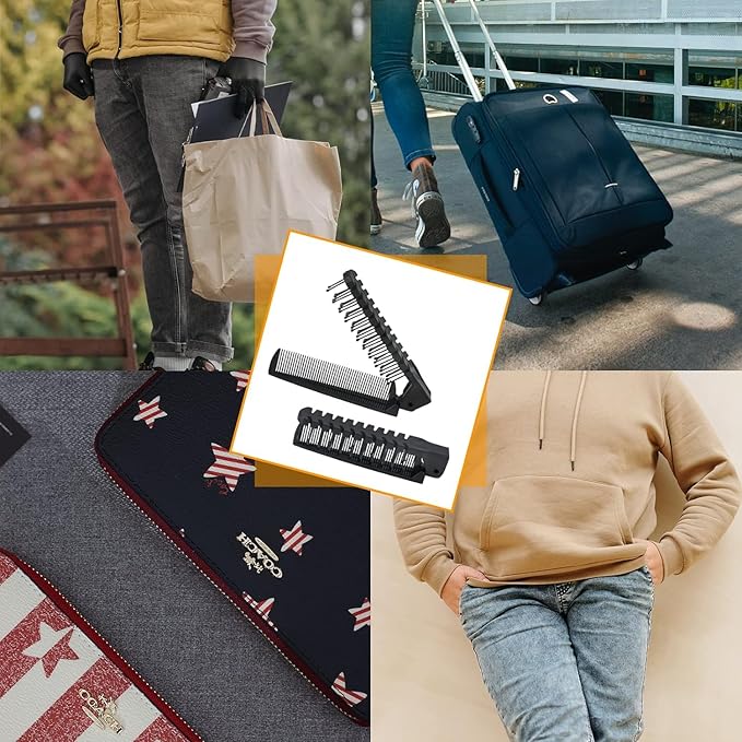 3PCS Travel Foldable Brush, Anti-Static Hair Comb and Double Headed Hairdressing Tool for Men & Women (Black)
