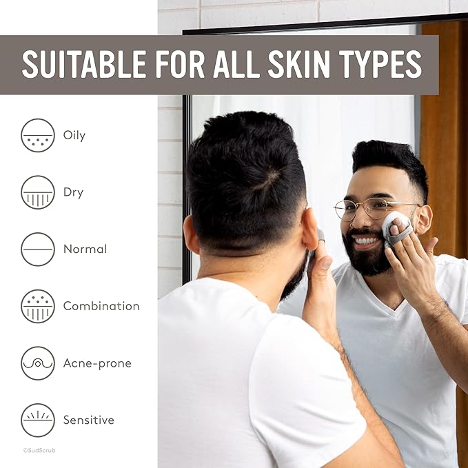 Sud Scrub® Antimicrobial Silicone Face Scrubber, 1 Pack, Gentle Face Exfoliator for Sensitive Skin, Eco Friendly Facial Cleansing Brush, Exfoliating Face Brush for Men and Women (Clay)