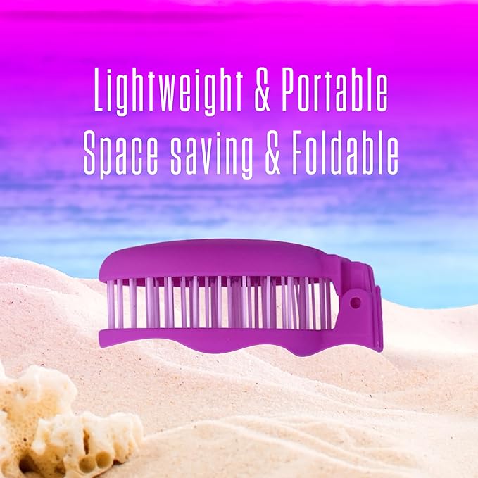 Mini Detangler Travel Hair Brush with Mirror, Makaron Hair Brushes for Women, Men and Kids, Unique 3D Flexible Design for All Hair Types, Styling Accessory, Travel Essentials for Women (PURPLE)