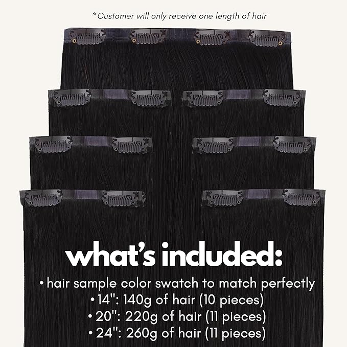 Irresistible Me Real Human Hair Extensions Clip Ins – 100% Human Hair Clip In Extensions for Length & Volume – Invisible Extension – Heat Resistant & Dyeable – Natural Black, 14 Inches