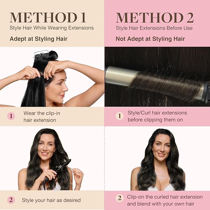 GOO GOO Clip in Hair Extensions Real Human Hair, Remy Human Hair Extensions Clip ins for Women, Natural Human Hair, 14inch 110g 7Pcs, 2A Light Brown