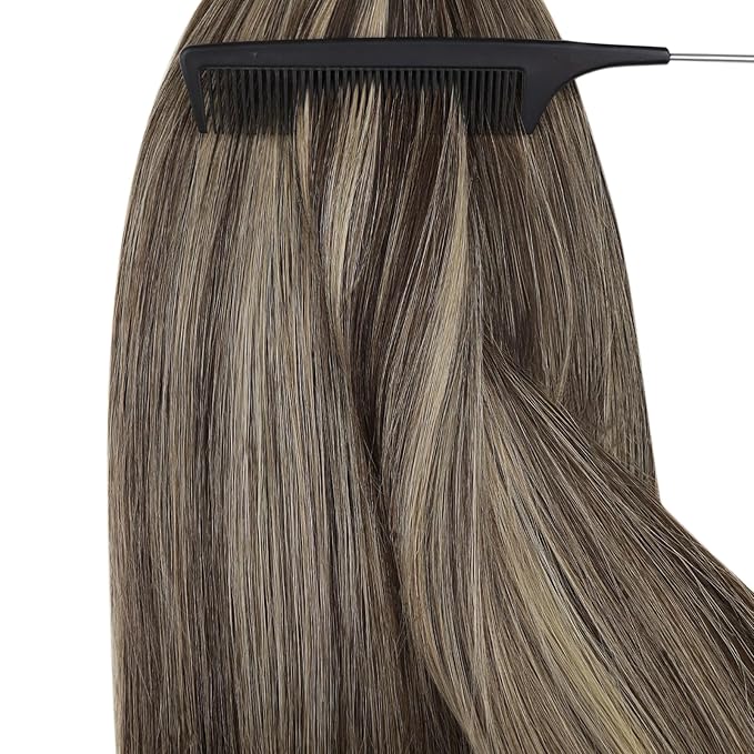 YoungSee Nano Beads Hair Extensions Human Hair 24in Brown Highlight Nano Ring Hair Extensions Real Human Hair Brown Highlight Caramel Blonde Nano Extension for Long Hair Silky Straight 50s 50g