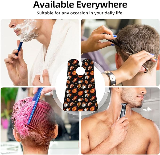 Beard Trimming Hair Catcher, Fire Ball Soccer Basketball Baseball Football Sport Shave Bib, Non-Stick Bib Apron Waterproof, Shaving Tool for Men for Husband Father’s Day