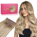 WENNALIFE Clip in Hair Extensions Real Human Hair, 18 Inch g 7pcs Balayage Dirty Blonde with Platinum Ends Remy Hair Straight Natural Extensiones De Cabello Humano Con Clip Ins