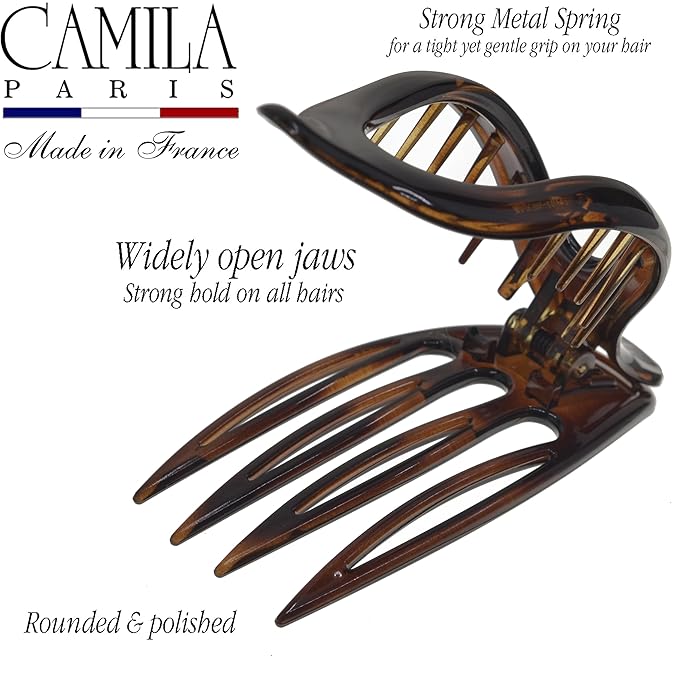 Camila Paris CP2372 French Hair Clips, Large Side Slide Hair Clips for Long Curly Wavy Hair, Strong Hold No Slip Grip, Girls Hair Claw Clips for Women, Styling Girls Hair Accessories, Made In France