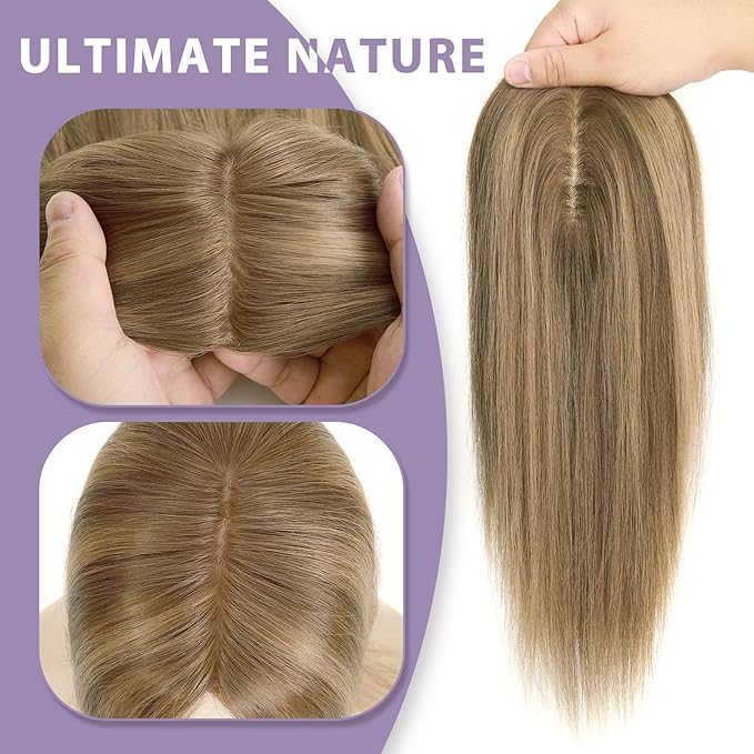 Toppers Hair Pieces for Women #TAC, 3x5 Inch Injected Silk Base 16 Inch Length 130% Density Real Human Hair Toppers