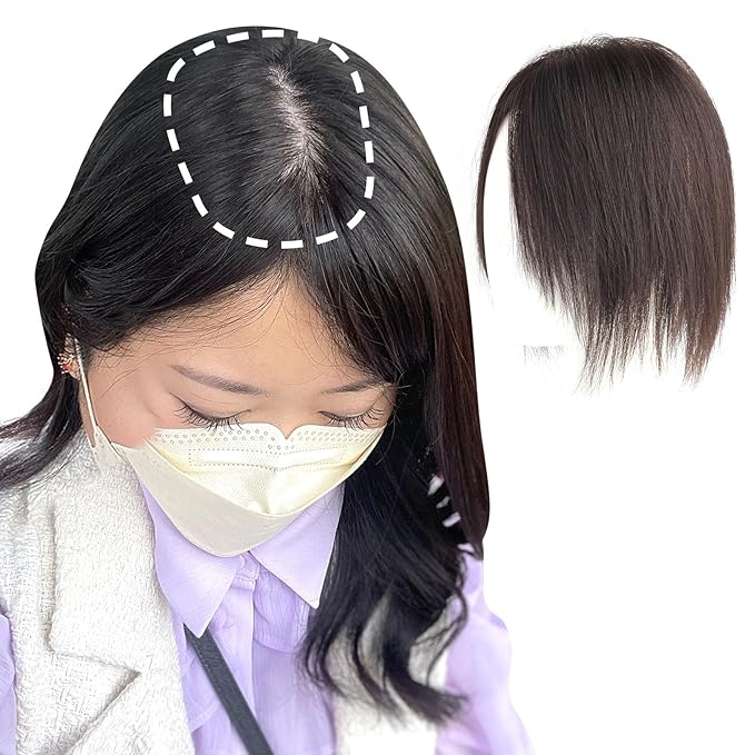 Real Human Hair Topper Pieces Double-Monofilament Top Hand-Tied Mid Length for WomenThinning Hair BHADS914 (BL Natural Black × Hair Length:9.8"(25cm), Base Size:3.5"×5.5"(9cm×14cm))