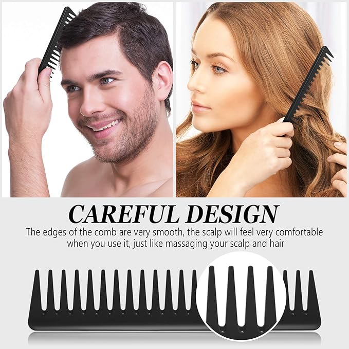 Patelai 3 Pieces Wide Tooth Detangling Hair Comb Styling Set, Carbon Fiber Styling Cutting Comb Anti Static Heat Resistant for Women Curly Straight Long Hair, Black