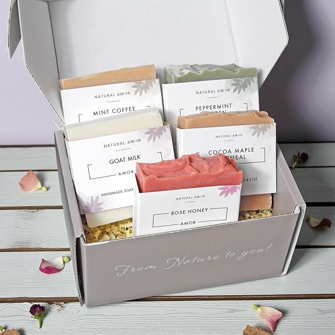 Natural Amor All Natural Bar Soap Set (5 Pack), Shea Butter Enriched, Gentle Bar for All Skin Type, Essential Oils Scented, Handmade Soap Gift Set For Women & Men