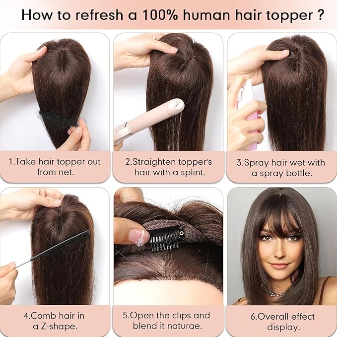 starluck Hair Toppers for Women Real Human Hair 5"*5.5"Large Coverage Gray Brown & Platinum Blonde with Bangs 100% Real Human Hairtoppers for Women with Thinning Hair Cover Gray Roots