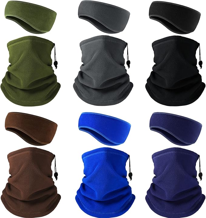 SATINIOR 12 Pcs Winter Neck Gaiters Fleece Neck Warmer Drawstring Thermal Face Scarf Ear Warmers Headband Head Wrap Ear Muff