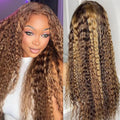 Highlight Ombre 13x6 Deep Wave Transparent Lace Front Wigs Human Hair P4/27 Highlight Curly Wig 210% Density HD Lace Frontal Wigs Glueless Wigs Human Hair Pre Plucked with Baby Hair 20 Inch