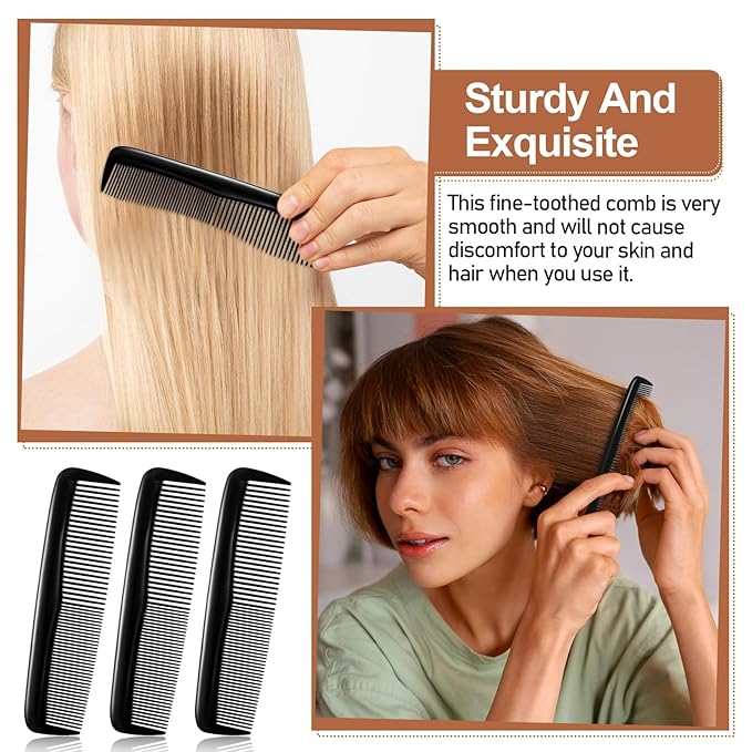 SHENLIU 300 Pieces Black Hair Combs Bulk Plastic Pocket Comb 5 Inch Reusable Hair and Travel Wide and Fine Tooth Combs for Women Men Beard Styling Dressing