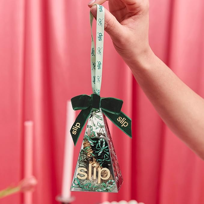 slip Skinny Scrunchies in Sweetie Pie Ornament Packaging: Anti-Crease, Anti-Breakage Slipsilk™ Design Protects Delicate Hair | Includes 4 Pure Silk Scrunchies