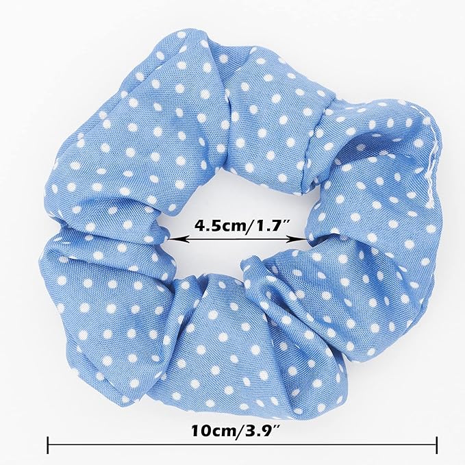 Blue Plaid Scrunchies Set - 5 Bandana Hair Ties for Women
