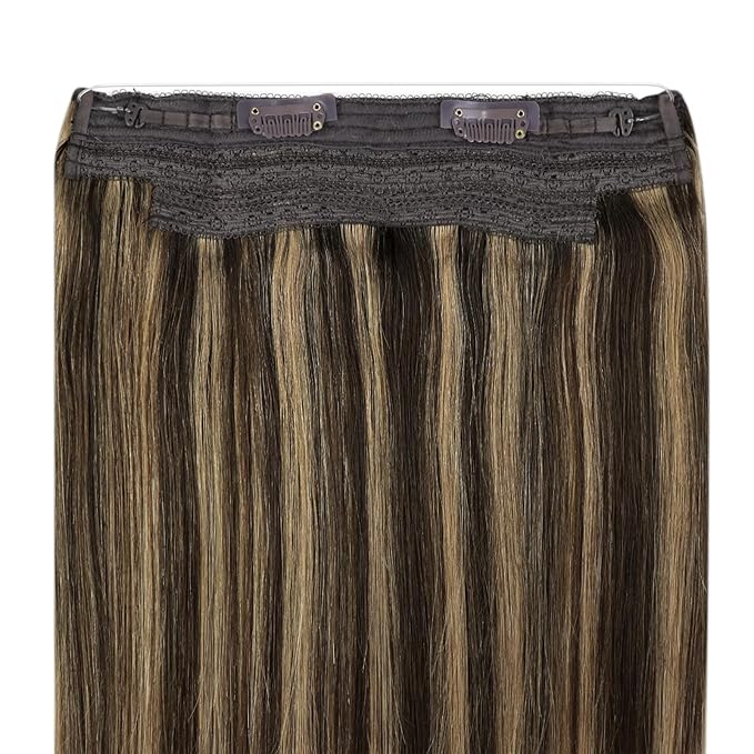 YoungSee 130G Brown Wire Hair Extensions Real Human Hair Highlight Hair Extensions Invisible Wire Dark Brown Highlights Blonde Dyable Fish Line Human Hair 20inch