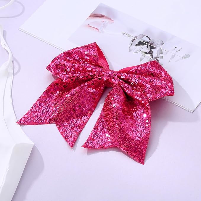 Large Big 7 Inch Glitter Bow Clip Sequin Bling Party Hair Accessories for Women Teens Girls Kids 2 Pcs (HotPink, LightPurple)