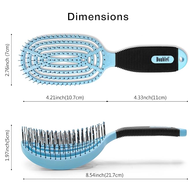 NuWay 4HAIR DoubleC U.S. Patented Double Curved Detangling Brush is Hair Dryer Safe (Sky Blue)