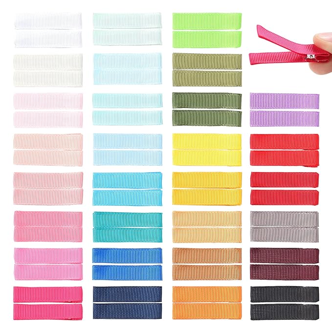 Cinaci 60 Pack/30 Pairs 5 CM 2 Inch Solid Plain Grosgrain Ribbon Cloth Fabric Covered Fully Lined DIY Metal Alligator Hair Clips Duckbill Barrettes Accessories for Baby Girls Toddlers Kids Teens