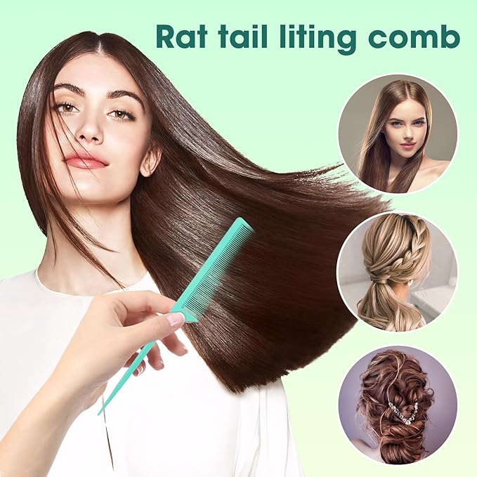 Rat Tail Comb for Women: 2pcs Fine Tooth Parting Tip Carbon Fiber Root Teasing Anti Static Combs （Green, Pink）