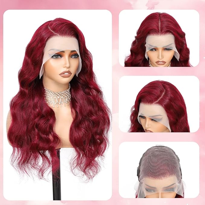 30 Inch 99j Burgundy Lace Front Wigs Human Hair 13x6 HD Transparent Burgundy Wig Human Hair 200 Density Pre Plucked Glueless Frontal Wigs Human Hair for Black Women