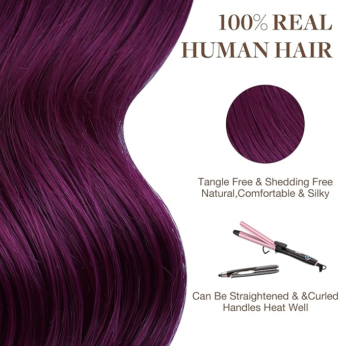 GOO GOO Tape in Hair Extensions Human Hair, Violet, 20inch 30g 10pcs, Colored Tape ins Human Hair Extensions, Silky&Soft Invisible Tape Ins, Hair Highlighted for Party