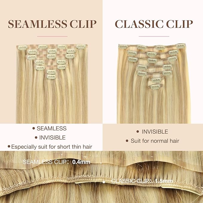 GOO GOO Clip in Hair Extensions Real Human Hair, Remy Human Hair Extensions Clip ins for Women, Natural Human Hair, 16inch 110g 7Pcs, 18D/22F Dirty Blonde Highlights