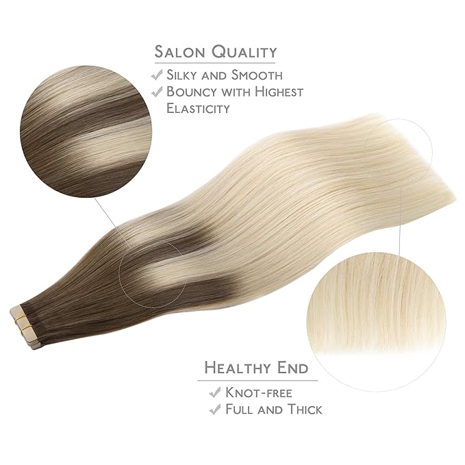 WENNALIFE Tape in Hair Extensions Human Hair, 20pcs 40g 12 inch Ombre Sandy Brown to Platinum Blonde Remy Hair Extensions Straight Human Hair Tape in Extensions Skin Weft Tape Extensions Human Hair