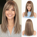 RSY Ombre Brown Mixed Blonde Straight Human Hair Wigs for Women, Shoulder Length and Layered Real Hair Wig with Bangs for Daily Party Use