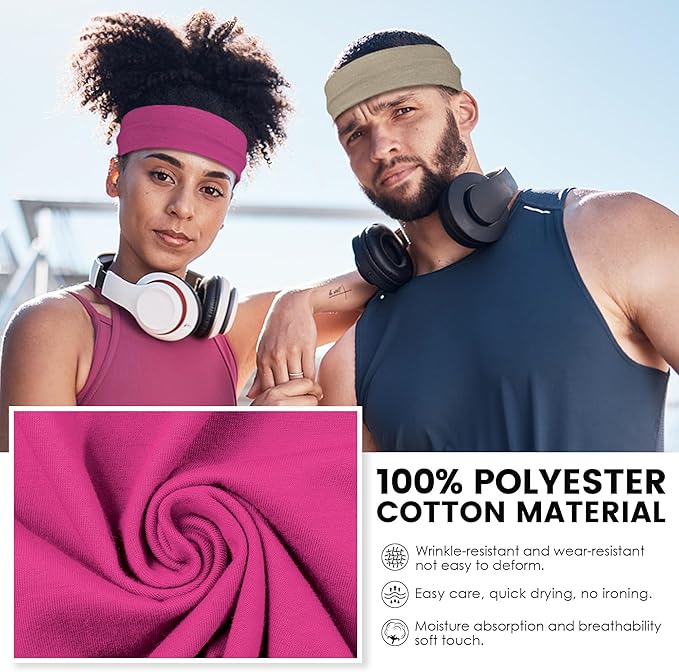 10 PCS Headbands for Women - Fashion Non Slip Cotton Headbands for Women and Men Perfect for Sports and Outdoor Activities in Summer,Including Running, Yoga, Cycling, Gym Workouts