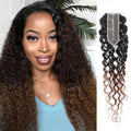 T1B/2/30 Ombre Water Wave Lace Closure 2x6 100% Real Human Hair 16 Inch Chestnut Brown Ombre Water Wave Transparent Lace Closure