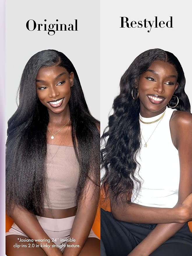 LUVME Invisible Clip in Hair Extensions, Kinky Straight Real Human Hair Remy Hair Clip ins for Women, Natural Human Hair, 14 inch 110g 7Pcs, Natural Black